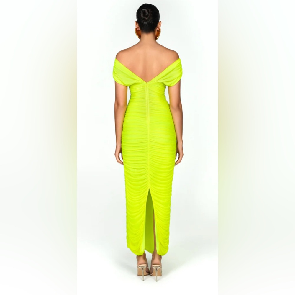 Bfyne Sassy Off-Shoulder Neon Green Midi Dress - Picture 3 of 6